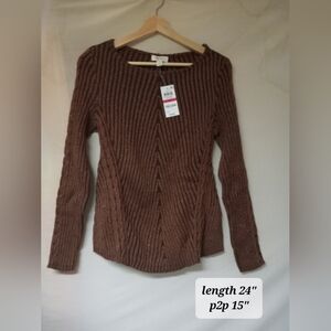 Style & Co Women's Brown Speckle Center Seam Ribbed Long Sleeve Sweater sz XS